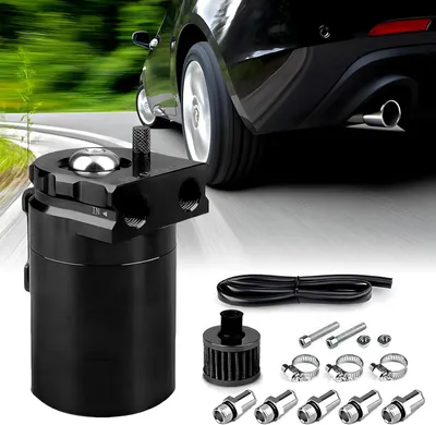 Image de Réservoir de récupération d'huile, réservoir universel en aluminium pour voiture, réservoir de récupération d'huile avec filtre à air (noir)
