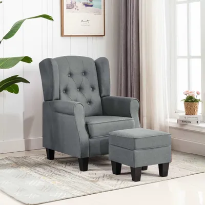 Image de Maison Exclusive - Fauteuil avec repose-pieds, tissu gris clair