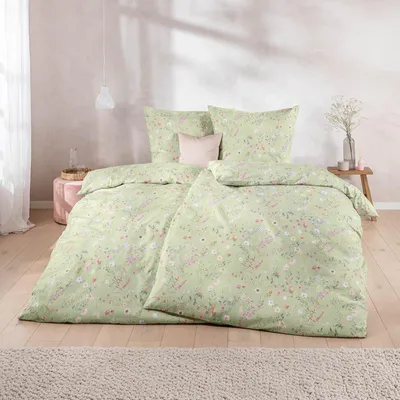 Produktbild von Estella Mako-Satin Bettwäsche 135x200 Dilara reseda grün Streublümchen 7529-550