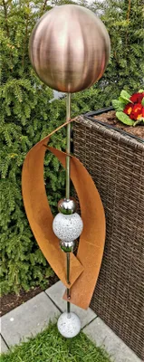 Produktbild von Skulptur Deimos golden rose matt gebürstet 145 cm Edelstahl & Cortenstahl Beetstecker Gartenstecker Rosenkugel