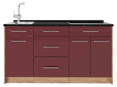 Obrázek produktu pro Kuchyňský blok Vicco Fame-Line Bordó červená vysoký lesk 150 cm, PD Antracit, Model 65427