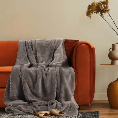 Produktbild von Deko Wohnzimmer Decke Kuscheldecke Tagesdecke Sofadecke Waschbar Raute Weich 200x240cm Anthrazit