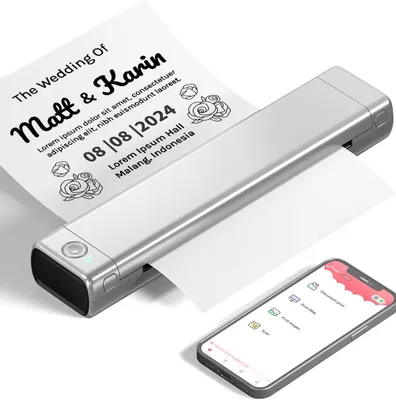 Produktbild von Thermodrucker A4 203DPI Inkless Printer Kompatibel mit Android & iOS für Handy & Laptop, Unterstützt 210x297mm A4 Thermopapier, Tragbarer Drucker