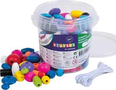Produktbild von Playbox Holzperlen im Eimer 190 gr grundfarben