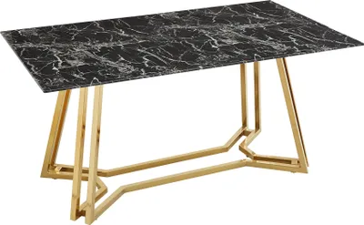 Produktbild von SalesFever Esstisch | 160 x 90 cm | Tischplatte Glas Marmor-Optik | Gestell Metall | B 160 x T 90 x H 76 cm | schwarz-goldfarben