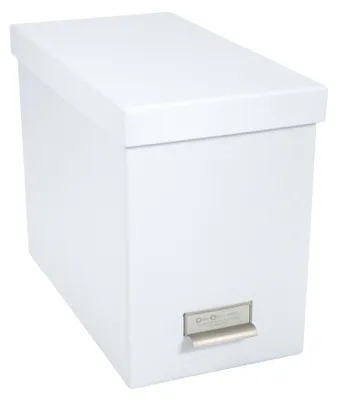 Produktbild von BIGSO JOHAN Hängeregisterbox A4 – Hängemappenbox mit Deckel und Griff – Schreibtischablage für Hängemappen & Dokumente – Aufbewahrungsbox aus recycelter Faserplatte und Papier – weiß