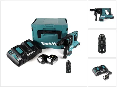Produktbild von Makita DHR 281 PTJ Brushless Akku Bohrhammer 28 mm 2x 18 V für SDS-PLUS mit Schnellwechselfutter im Makpac + 2x 5,0 Ah Akku + Doppelladegerät