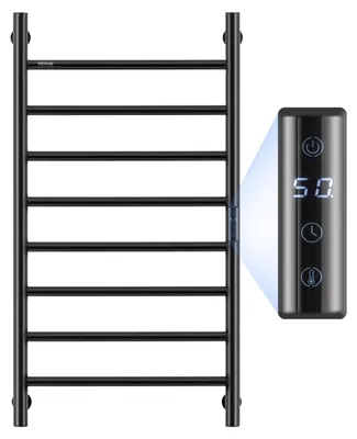 Image de Sèche-serviettes VEVOR Radiateur sèche-serviettes, porte-serviettes chauffant avec 8 barres, sèche-serviettes étanche avec minuterie et affichage LED, 5 niveaux de température réglables, montage mural, noir