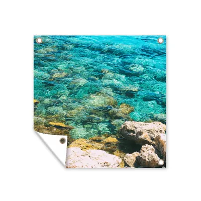 Obrázek produktu pro MuchoWow® Zahradní plakáty - Kypr - Voda - Kameny - 100x100 cm - Zahradní dekorace