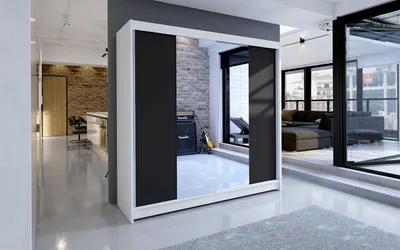Obrázek produktu pro Šatní skříň se zrcadlem 180 cm DALRIS - bílá / černá