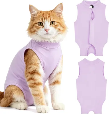 Produktbild von 2PCS Katzen OP Body als Ersatz für Halskrause, Schutzanzug nach Kastration, Anti-Leck Katzenanzug, weich & atmungsaktiv Modal Stoff-M