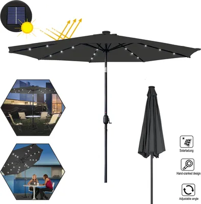 Produktbild von LARS360 3m Ampelschirm LED Sonnenschirm in Dunkelgrau mit Solarpanel, Garten- und Strandschirm, Marktschirm für Terrasse und Balkon, Energieeffizienter Sonnenschutz mit Beleuchtung
