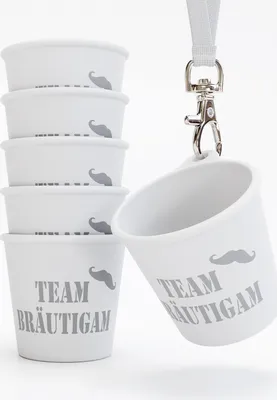 Produktbild von SoPro 6x Schnapsbecher zum Umhängen 4 cl wiederverwendbar - Schnapsgläser JGA 40 ml weiß - Schnapsglas zum Umhängen mit Band