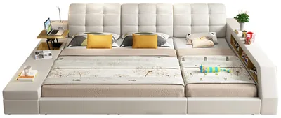 Produktbild von Design Leder Betten Hotel Doppel Ablage Regal 180x200 Multifunktions Bett Luxus