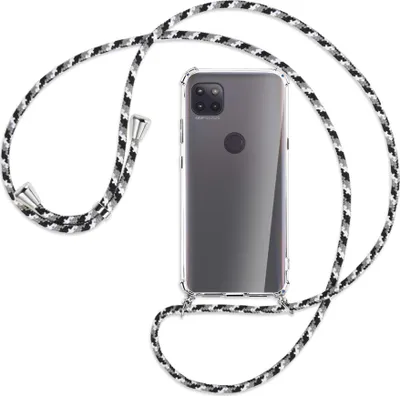 Produktbild von Handykette Backcover-Schutzhülle mit Band (Metall silberfarben) für Motorola Moto G 5G - schwarz/grau/weiß