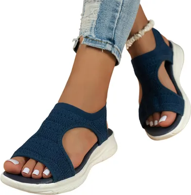 Produktbild von ASKSA Damen Sandalen Sommer Mesh Orthopaedische Schuhe Bequeme Slingback Muffin Weiche Sohle Sommerschuhe Sandalen Damen Sommer Bequem Elegante Plateau Sandalen, Blau, Groesse: 40
