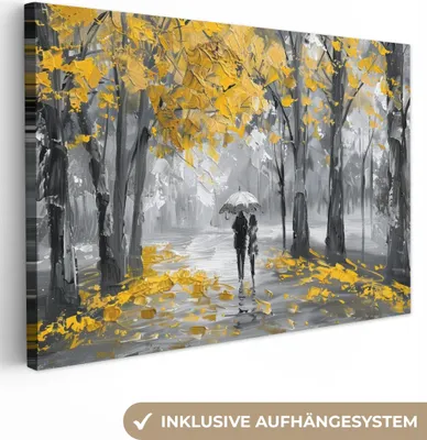 Produktbild von MuchoWow® - Leinwandbilder - Natur - Gelb - Park - Schwarz - Weiß, Wandbild, Wanddeko Bilder Wohnzimmer, 120x80 cm