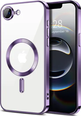 Obrázek produktu pro Magnetické čiré pouzdro pro iPhone 16e/iPhone 17e, kompatibilní s MagSafe, galvanicky pokovené ochranné pouzdro s ochranou fotoaparátu Fialová