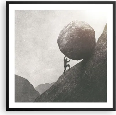 Produktbild von Gerahmtes Poster - Schwarzer Rahmen - Sisyphus Arbeit Stein - 60x60 cm - Wand Bild - Wanddeko - Wandbilder - Kunstposter - Wandposter - Bilderrahmen - Bilder - Kunstdruck - P2BAC60x60-5105