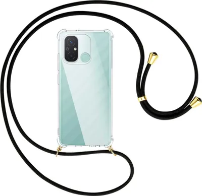 Produktbild von Handykette Backcover-Schutzhülle mit Band (Metall goldfarben) für Xiaomi Redmi 12C (6.71'') - schwarz