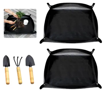 Produktbild von Gartenmatte Pflanzmatte 2 Stück 100 x 100 cm mit Gartenwerkzeug Faltbar