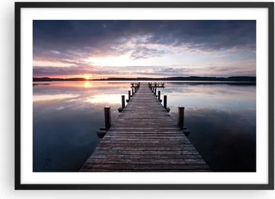 Produktbild von Gerahmtes Poster - Schwarzer Rahmen - Fußgängerbrücke See Sonnenuntergang Abend - 70x50 cm - Wand Bild - Wanddeko - Wandbilder - Wandposter - Bilderrahmen - Bilder - Kunstdruck - P2BAA70x50-2635