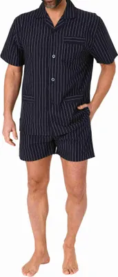 Produktbild von Herren kurzarm Schlafanzug Shorty Pyjama gewebt zum Knöpfen in eleganter Optik ; anthrazit , 50