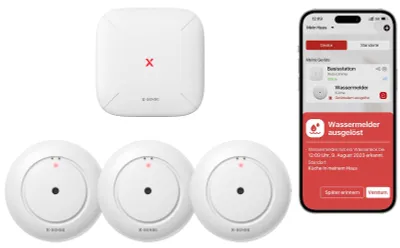 Zdjęcie produktu dla Inteligentny czujnik zalania X-Sense z baterią, czujnik zalania z obsługą Wi-Fi, kompaktowy czujnik zalania z regulowaną głośnością do 110 dB oraz 500