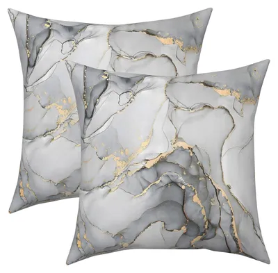 Image de Ensemble de 2 taies d'oreiller de 40 x 40 cm avec motifs marbre et or