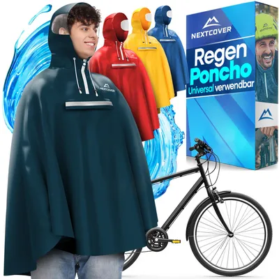 Produktbild von NEXTCOVER® NEU Regenponcho Fahrrad für Damen & Herren - mit [AquaShield 2.0] Technologie I Regenponcho Wandern, Fahrrad-Regencape, Angel Poncho, Regenponcho Herren, Regencape Damen wasserdicht Fahrrad, KI-generiertes Bild
