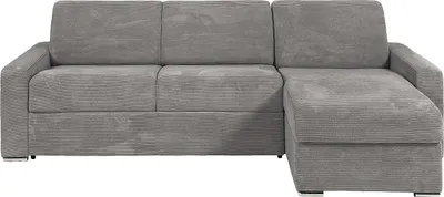 Produktbild von Reversibles Ecksofa mit Schnellbettfunktion - Cord - Hellgrau - Liegefläche 140 cm (breite Latten) - Matratze 18 cm - CALITO