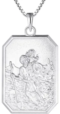 Zdjęcie produktu dla Srebrny naszyjnik "Święty Krzysztof" ze srebra próby 925, oksydowany, religijny amulet ochronny, biżuteria dla mężczyzn i kobiet, kwadratowy, łańcuszek o długości 18"+2"