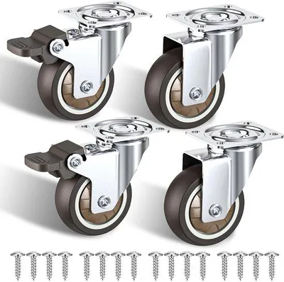 Immagine prodotto di Rotelle per mobili da 50 mm, set di 4 ruote in gomma con freni per mobili di piccole dimensioni con una portata totale di 120 kg (2 ruote con freni e 2 senza)