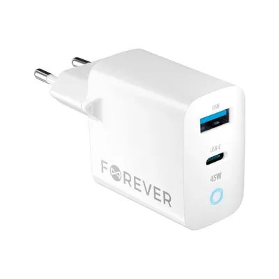 Obrázek produktu pro Rychlonabíječka do sítě Forever GaN TC-06-45AC GaN PD QC 1x USB-C 1x USB 45W bílá