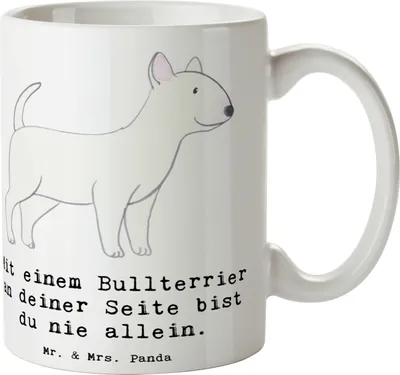 Produktbild von Mr. & Mrs. Panda Teetasse Bullterrier Begleiter - Weiß - Geschenk, Hund, niemals allein, Hunderassen, Kaffeebecher, Becher, Hunderasse, Kaffeetasse, Vielfalt, treue, Pott