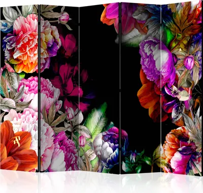 Obrázok produktu pre Obojstranný skladací paraván Kvety 225x172 cm 5-dielny viacfarebný