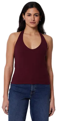 Produktbild von A. Essentials Damen Geripptes Halter-Neckholder-Top aus Baumwolle, Dunkles Burgu