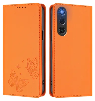 Image de Étui en cuir pour ZTE nubia RedMagic 10 Air, motif papillon, étui à rabat avec porte-appareil, couleur orange