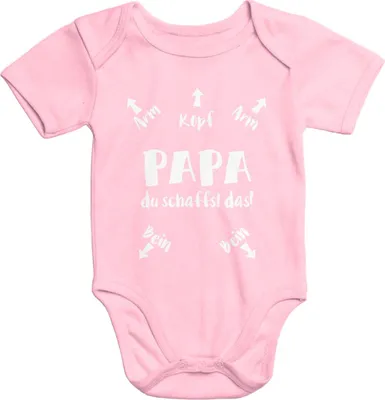Produktbild von Kurzarm Baby Body Papa du schaffst das lustiger Strampler Baumwolle Juge Mädchen Onesie Moonworks® rosa 3-6 Monate