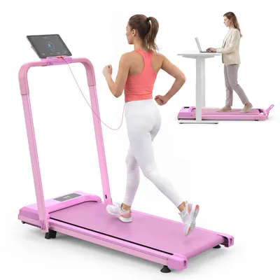Produktbild von 2-in-1 Laufband mit 10 % Steigung – klappbar, 120 kg Tragkraft, APP-Steuerung, Lautsprecher, für Zuhause & Büro, Rosa