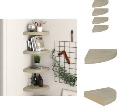 Produktbild von vidaXL Eck-Schweberegale 4 Stk. Eichen-Optik 25x25x3,8 cm MDF -  Wandregale