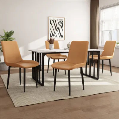 Productafbeelding van AIORBER Eetkamerstoel, set van 4, met zitvlak van Polyurethankunstleer, beklede zitting, rugleuning, verstelbare voorpoten, 47x43x83 cm, bruin