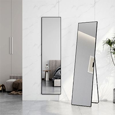 EMKE Ganzkörperspiegel Wandspiegel Ankleidespiegel Schwarzem Aluminium Trimmen 160x40cm HD Großer Stehspiegel mit Haken