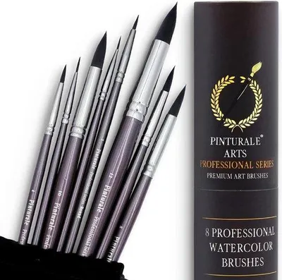 Image de Set de pinceaux pour aquarelle, ronds, 8 pièces, très absorbants, pour les artistes
