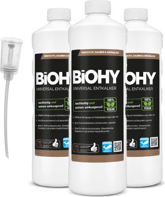 Produktbild von BiOHY Universal Entkalker (3x1l Flasche) + Dosierer | Konzentrat für 20 Entkalkungsvorgänge pro Flasche | Kompatibel mit allen Kaffeevollautomaten & Espressomaschinen