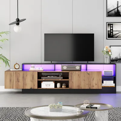 Productafbeelding van TV-meubel, geschikt voor een 70-inch televisie, met open opbergruimte, LED-verlichting, geschikt voor slaapkamer of woonkamer