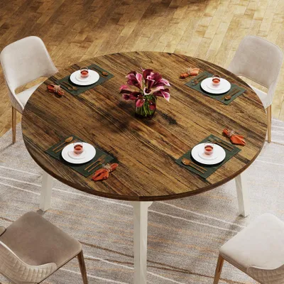 Produktbild von Tribesigns Runder Esstisch für 4-6 Personen,120 x 75 cm, Esstisch Rund mit Massivholz Beinen,Moderner Holztisch für Esszimmer, Wohnung, Braun und Weiß