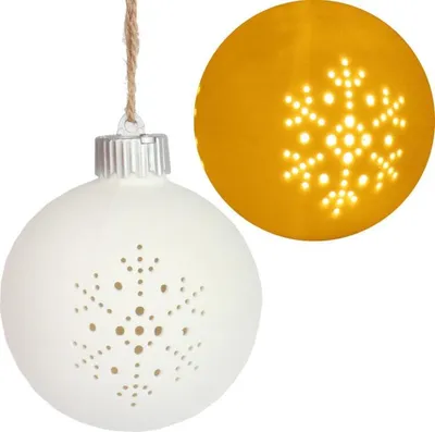 Produktbild von Batteriebetriebene LED-Weihnachtskugel aus Keramik mit Schneeflockenmotiv