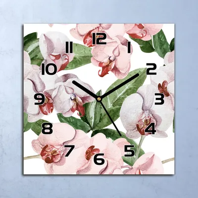 Produktbild von Wanduhr Echt-Glas-Küchenuhr Orchideenblüten Quarz Lautlos 30x30 Deko Bilder
