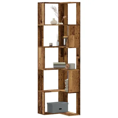 Zdjęcie produktu dla Maison Exclusive – narożna półka na książki, 5 półek, wygląd starego drewna, 50 x 50 x 179 cm, materiał drewnopochodny